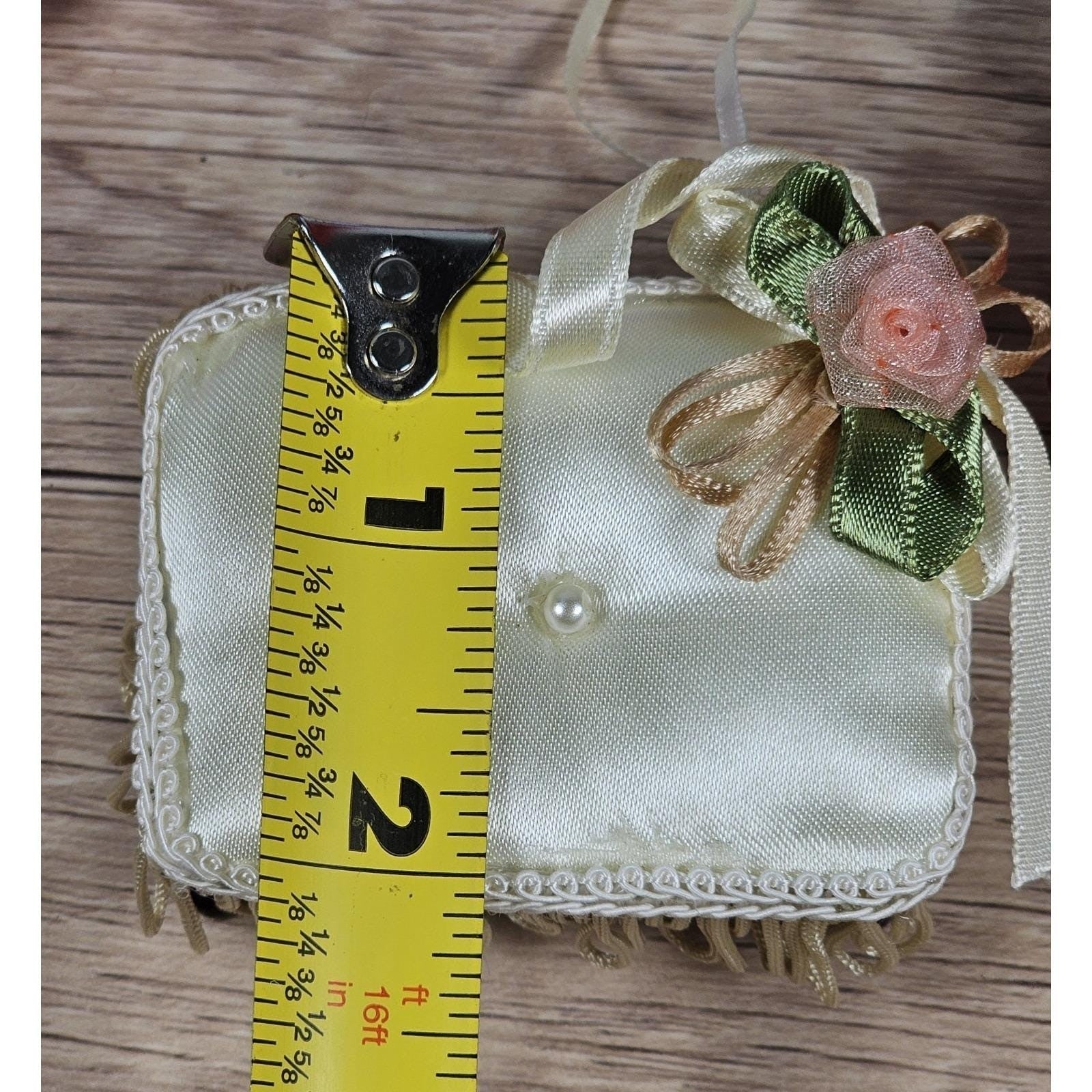 Vintage Miniature Satin Stool Ornament White Pearl Trim Dollhouse