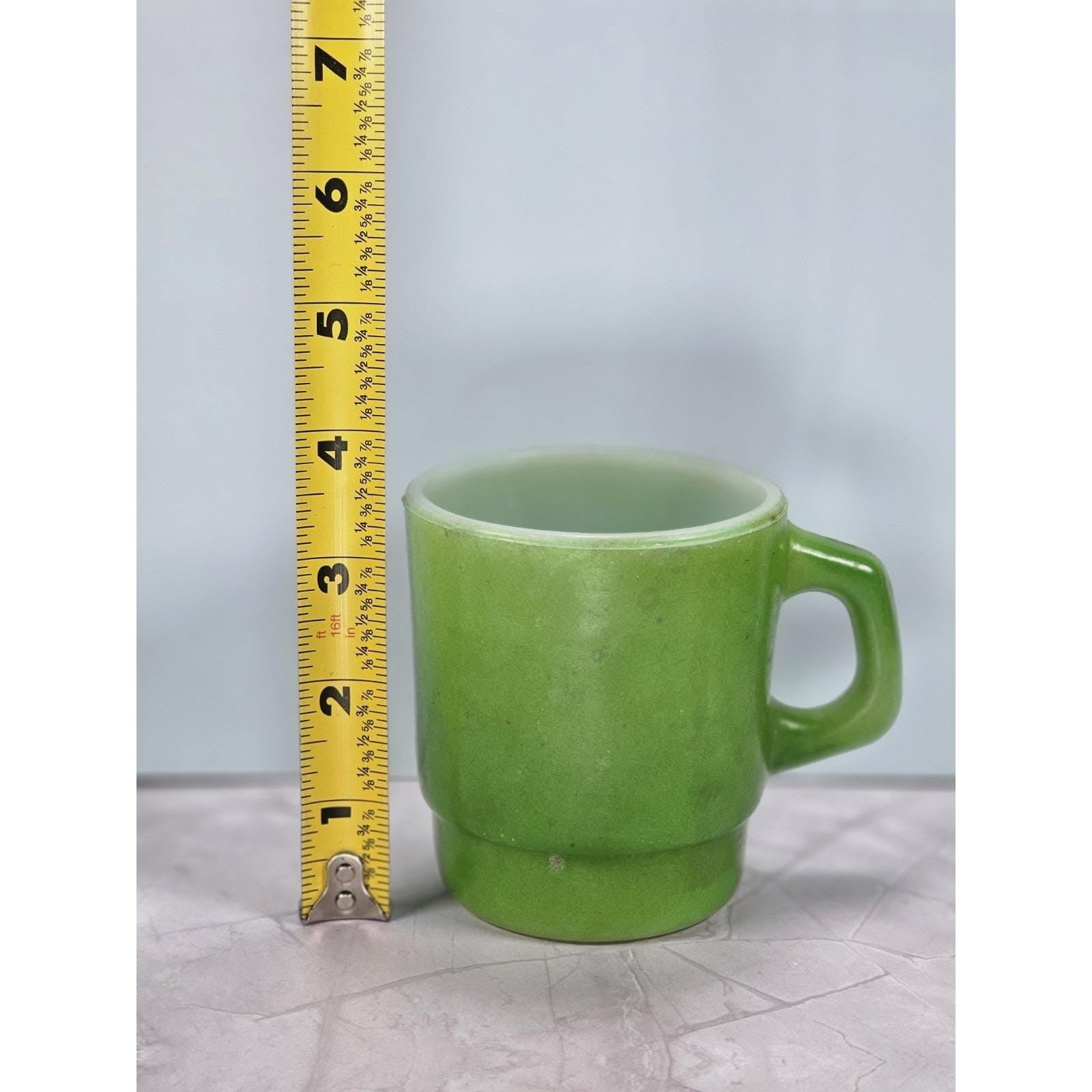 Vintage Anchor Hocking Green Stackable Mug Oven-Proof Glass 3.5"