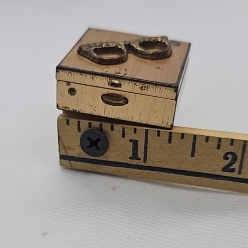 Vintage Metal Brass Pill Box  Glasses Raised Deco Square