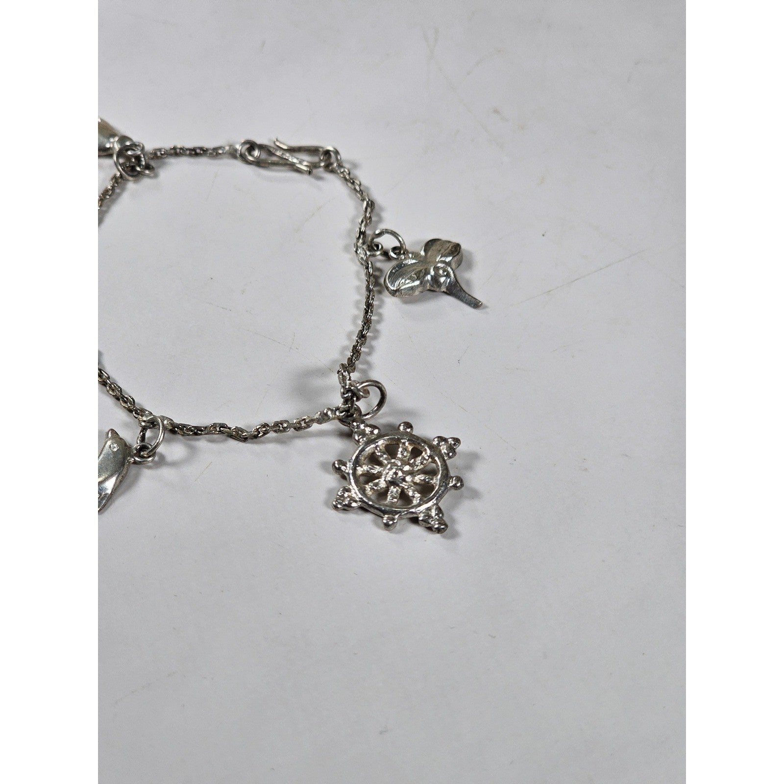 Vintage Silver Charm Bracelet Dolphin Clover Nautical Theme