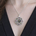 Vintage Om Lotus Pendant Necklace Boho Spiritual Medallion