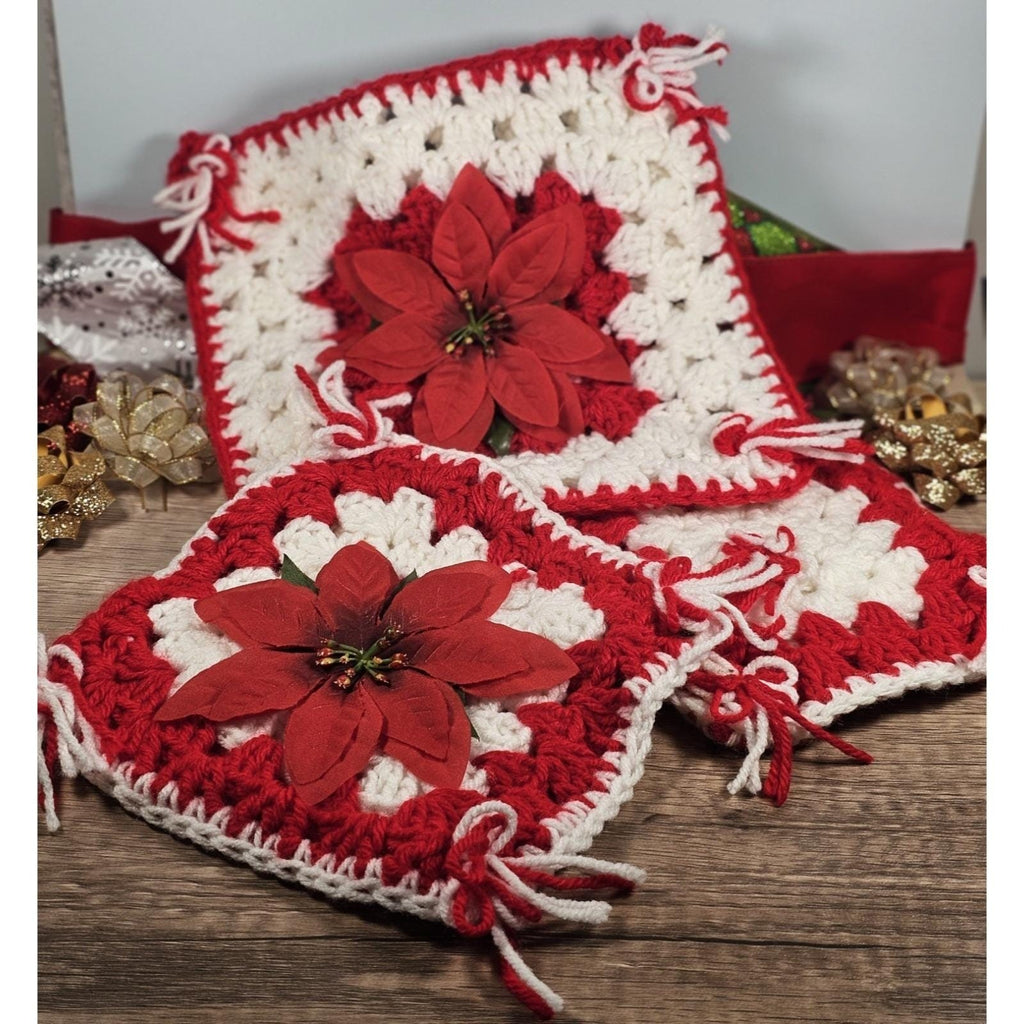 Vintage Crochet Poinsettia Ornaments Set 3 Christmas Decor