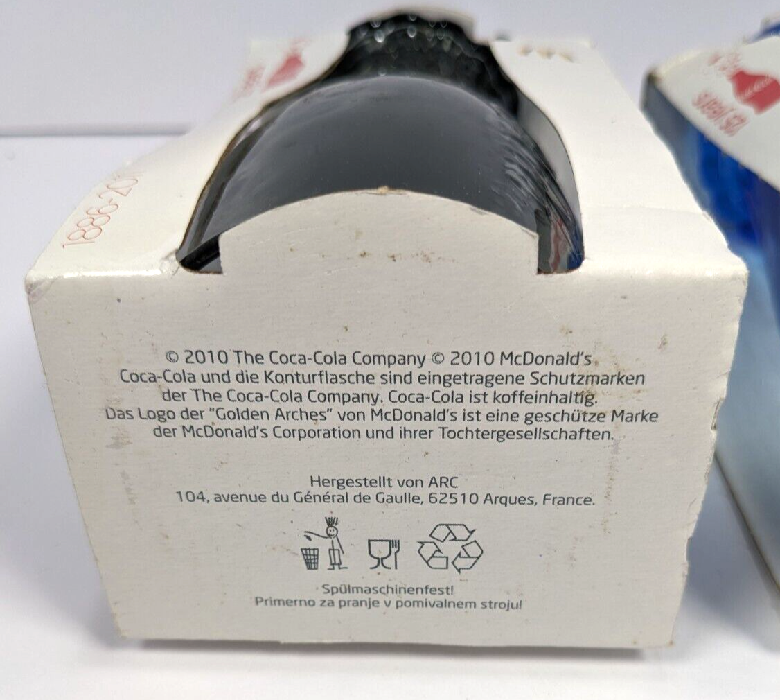 Lot of 2 European 125th Anniversary Coca-Cola And McDolalds Glasses In Box 2010