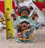 Vintage 90s Angel Figurine Holding Birdhouse 3"
