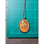 Vintage Oval Art Pendant Necklace Boho Goat Image Brass Tone