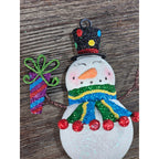 Vintage Glitter Snowman Christmas Ornament Holding Gift