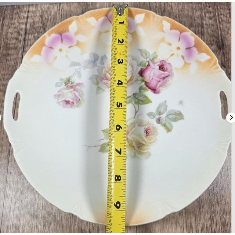 Leuchtenburg Germany Lusterware Tray Pink Roses Gold Trim 9.5"