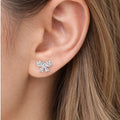 Vintage Rhinestone Bow Stud Earrings Silver Tone