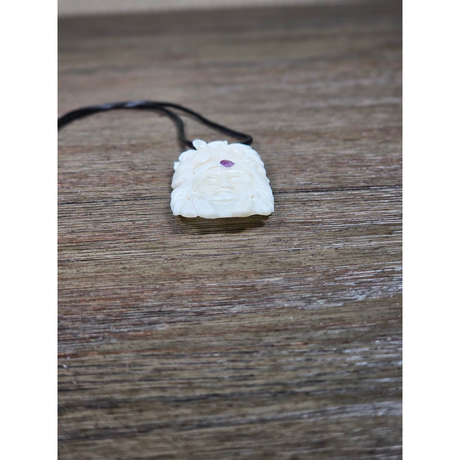 Vintage Buffalo Bone Carved Horse & Native American Figure Pendant Necklace