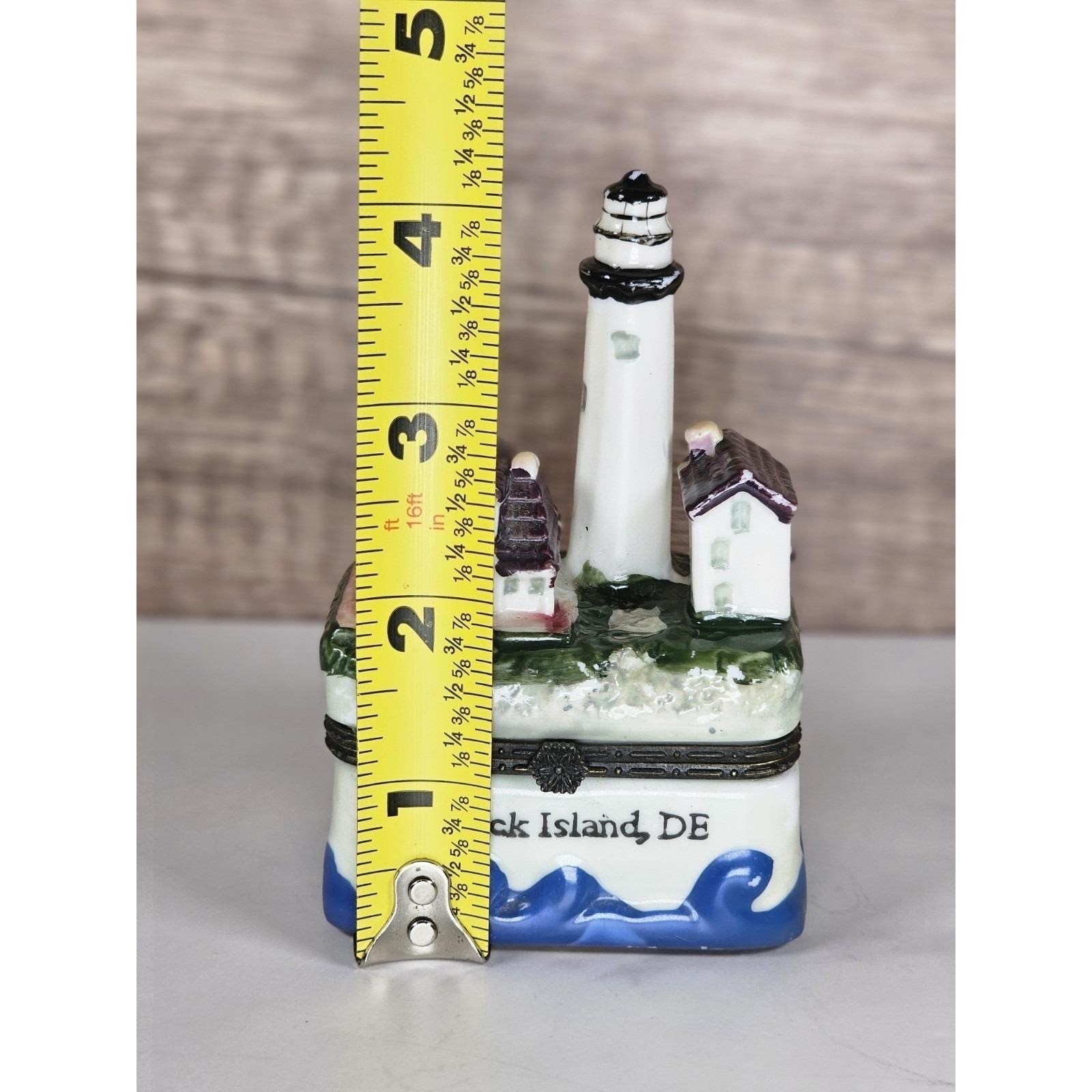 Fenwick Island Lighthouse Porcelain Trinket Box Coastal Nautical Decor