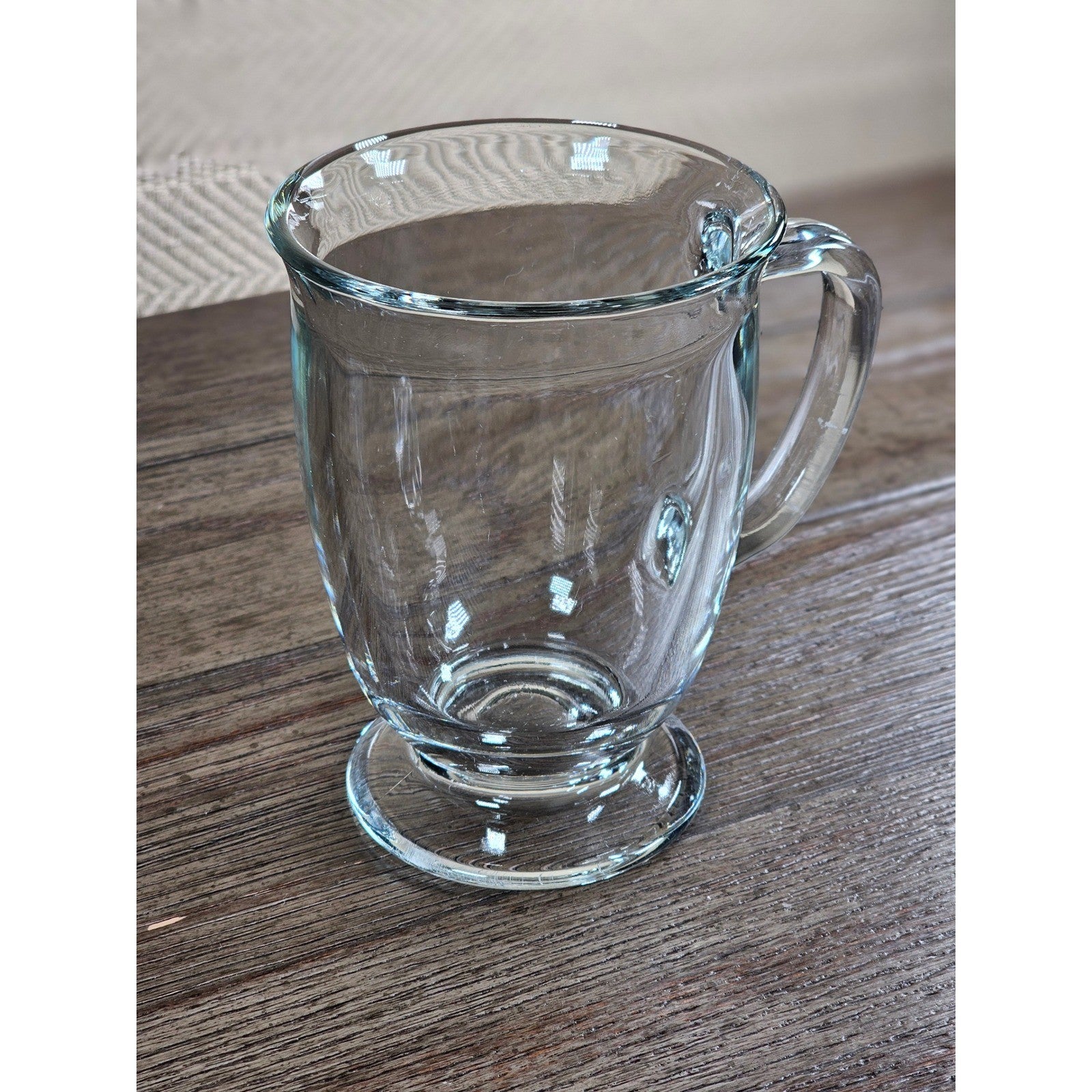 Vintage Clear Glass Pedestal Mug with Handle | Footed Coffee Cup