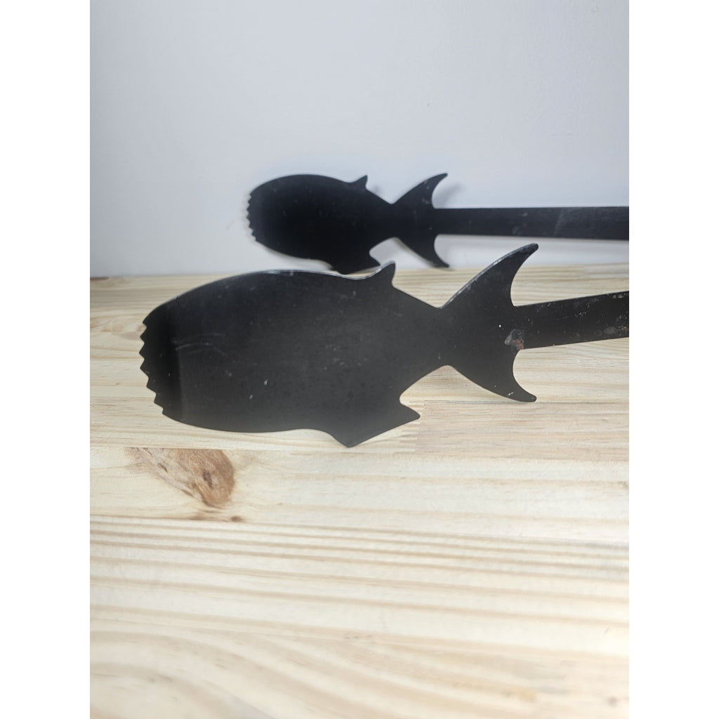 Vintage Wood Handle Fish Grill Tongs Rustic BBQ Utensil