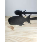 Vintage Wood Handle Fish Grill Tongs Rustic BBQ Utensil