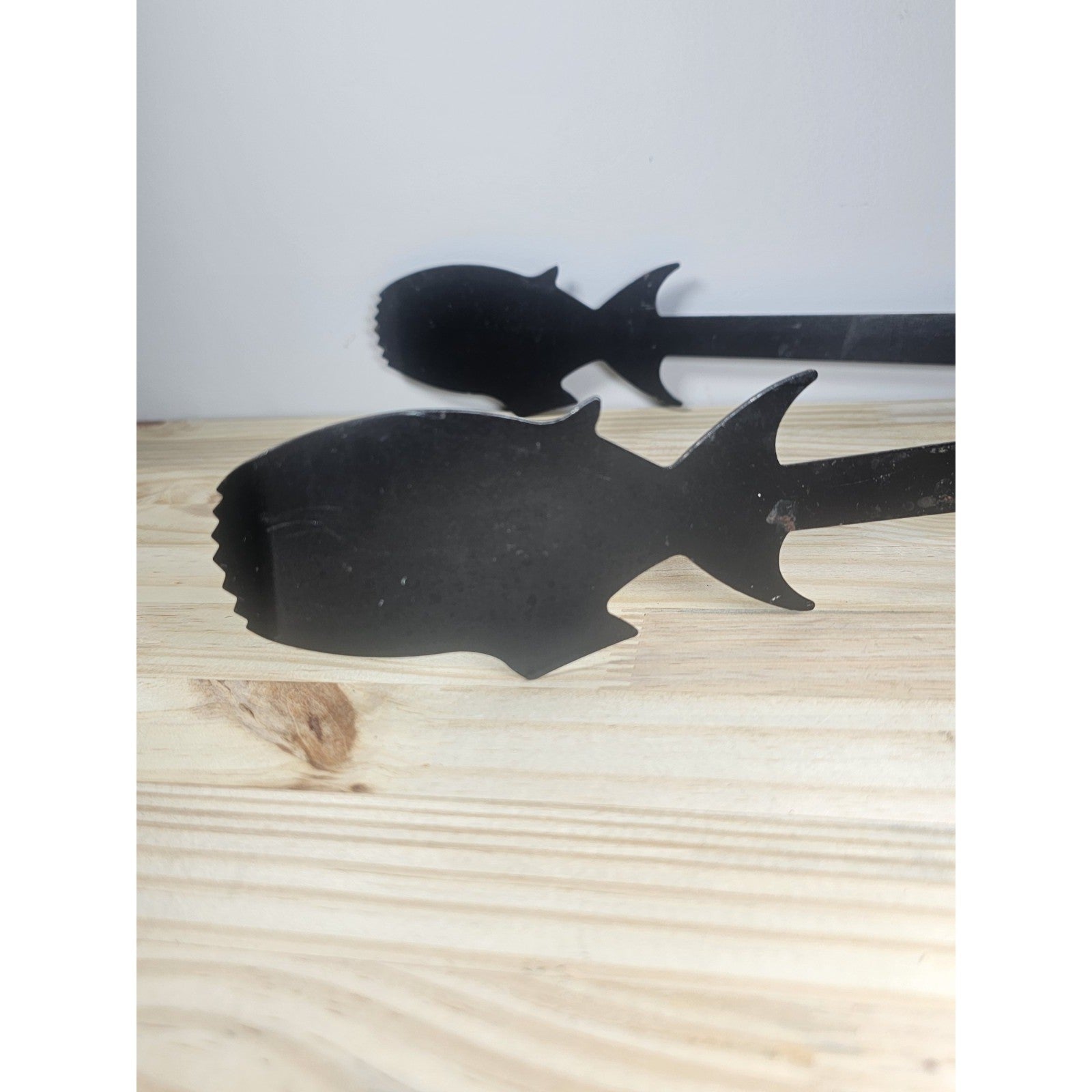 Vintage Wood Handle Fish Grill Tongs Rustic BBQ Utensil