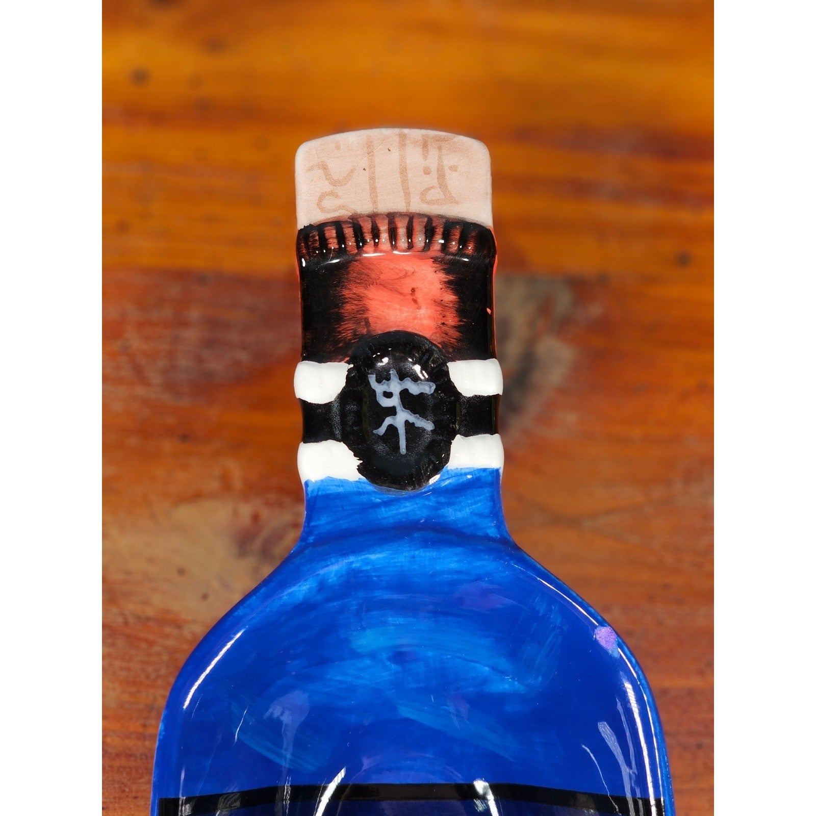 Blue Ceramic Wine Bottle Shaped Serving Dish with Chardonnay Scene NAPA VALLEY