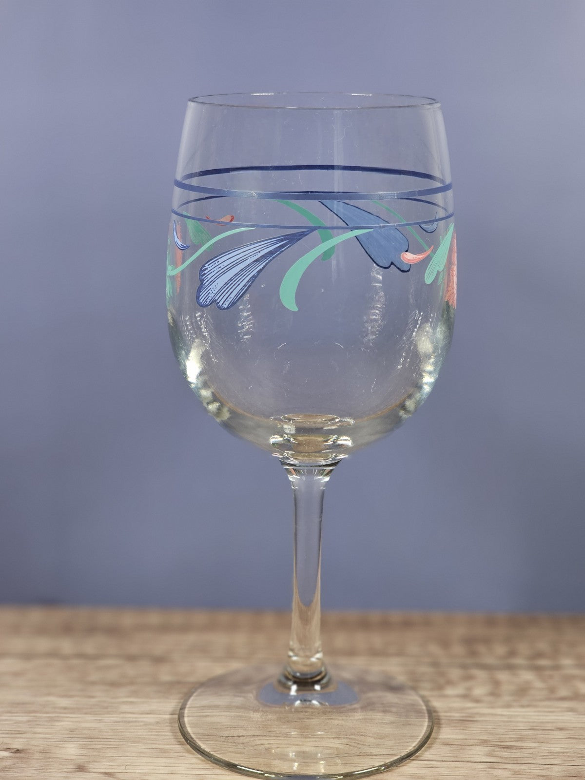 Lenox Poppies On Blue Goblet 10oz Wine Glass With Floral Decal Stemware USA