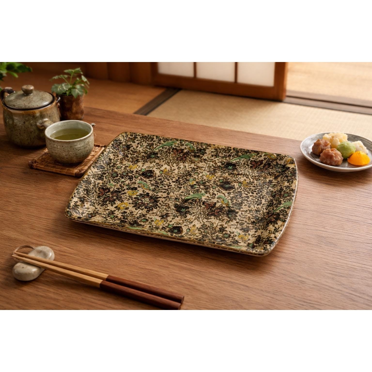 Japanese Trays Set of 2 Parrot Floral Mid Century Decorative Serving Trays