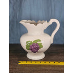 Vintage Ceramic Pitcher with Grape Design | White Pottery Vase Creamer