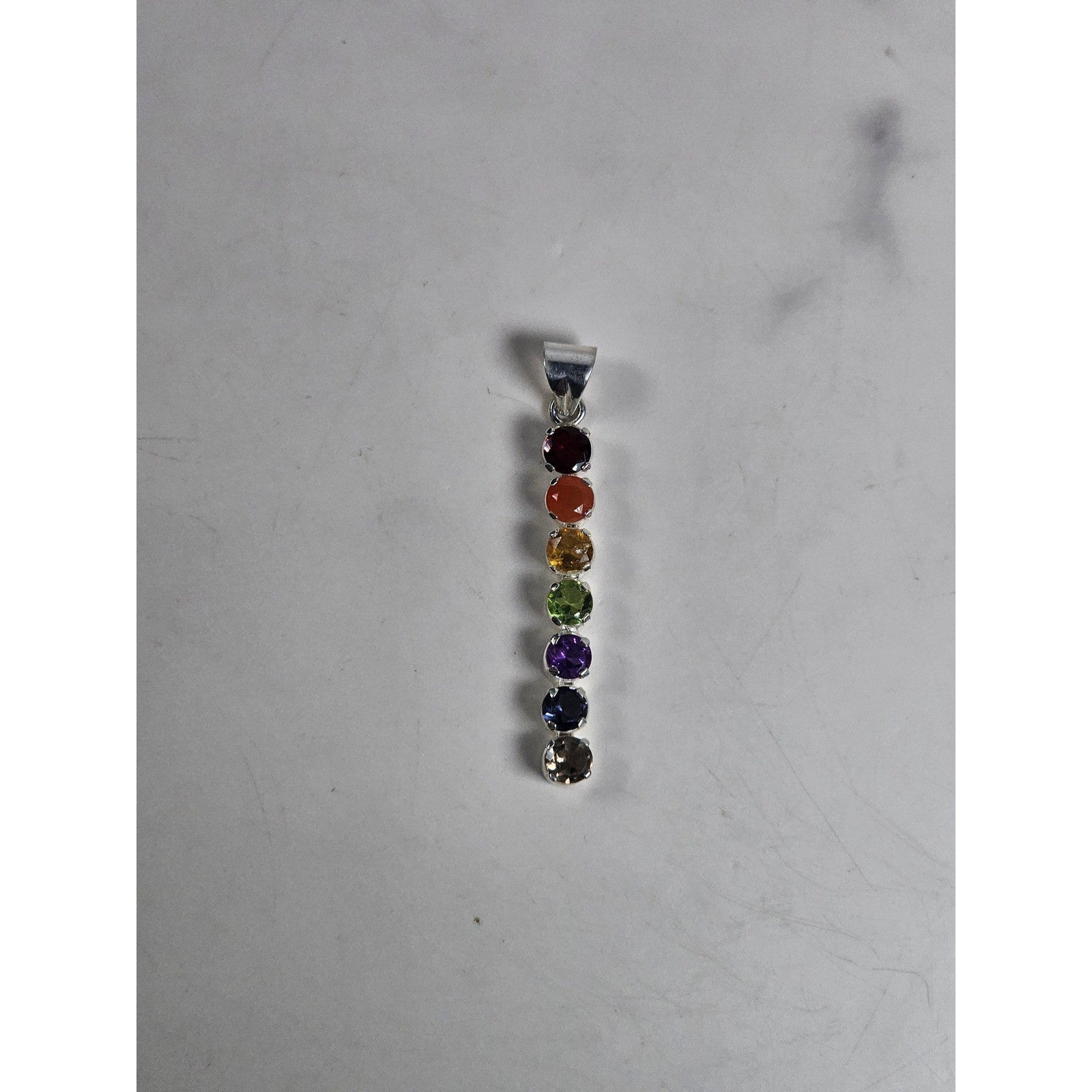 Vintage Sterling Silver Rainbow Gemstone Pendant | Multistone Vertical Charm