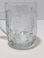 Set of 3 Princess House Fantasia Clear Glass Poinsettia Design Coffee Mug Cup
