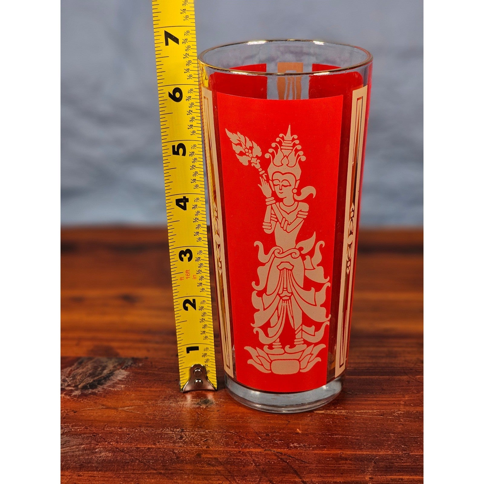 Vintage Culver Thai Goddess Highball Glass | Red & 22K Gold Barware