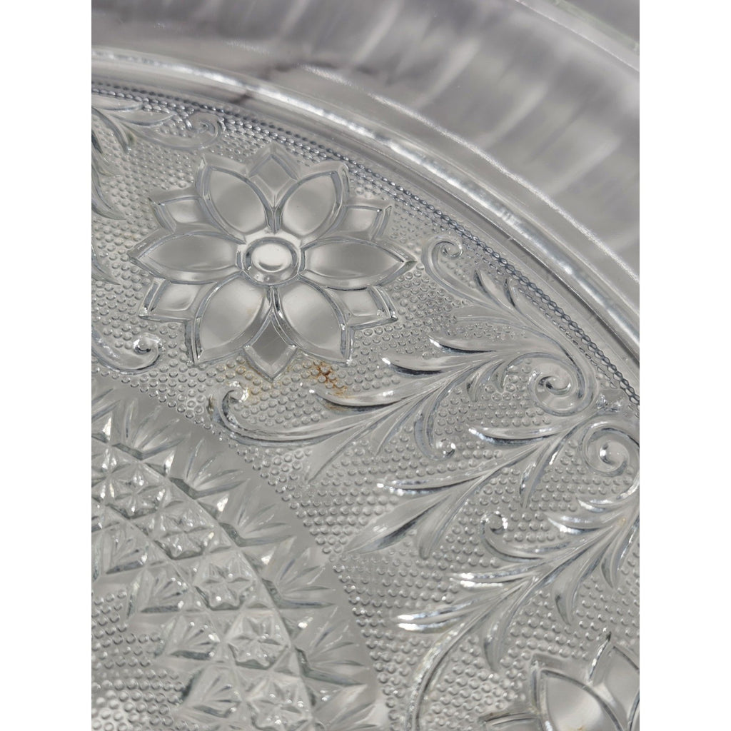 Vintage Pressed Glass Floral Cake Stand Round Serving Tray 13 Inch
