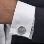 Vintage Silver Tone Round Cufflinks Leaf Engraved Design