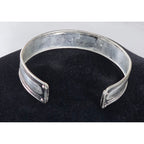 Vintage Silver Tone Cuff Bracelet Script Panel Leaf Accents