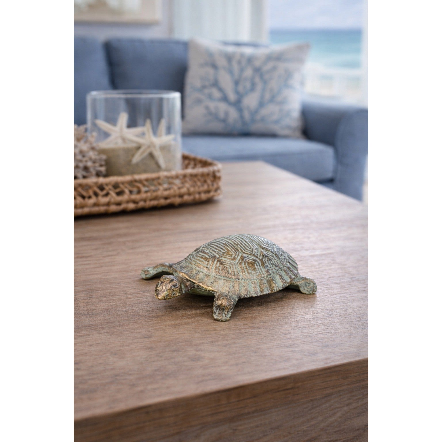 Cast Iron Turtle Decor Tabletop Accent Green Patina Coastal Figurine