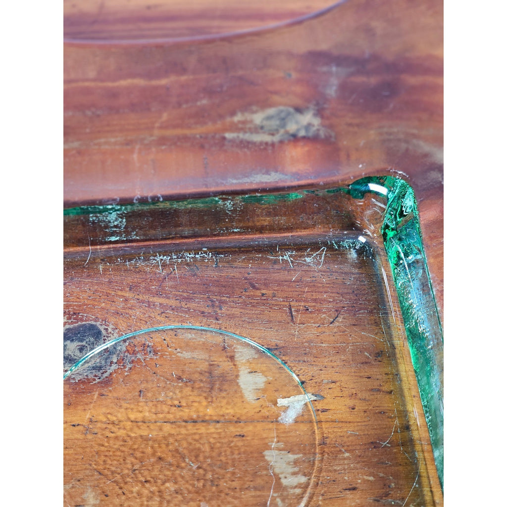 Vintage Green Glass Square Serving Dish Wavy Edge Plate Mid Century