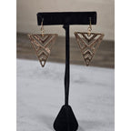Gold Tone Red Rhinestone Triangle Dangle Earrings Geometric
