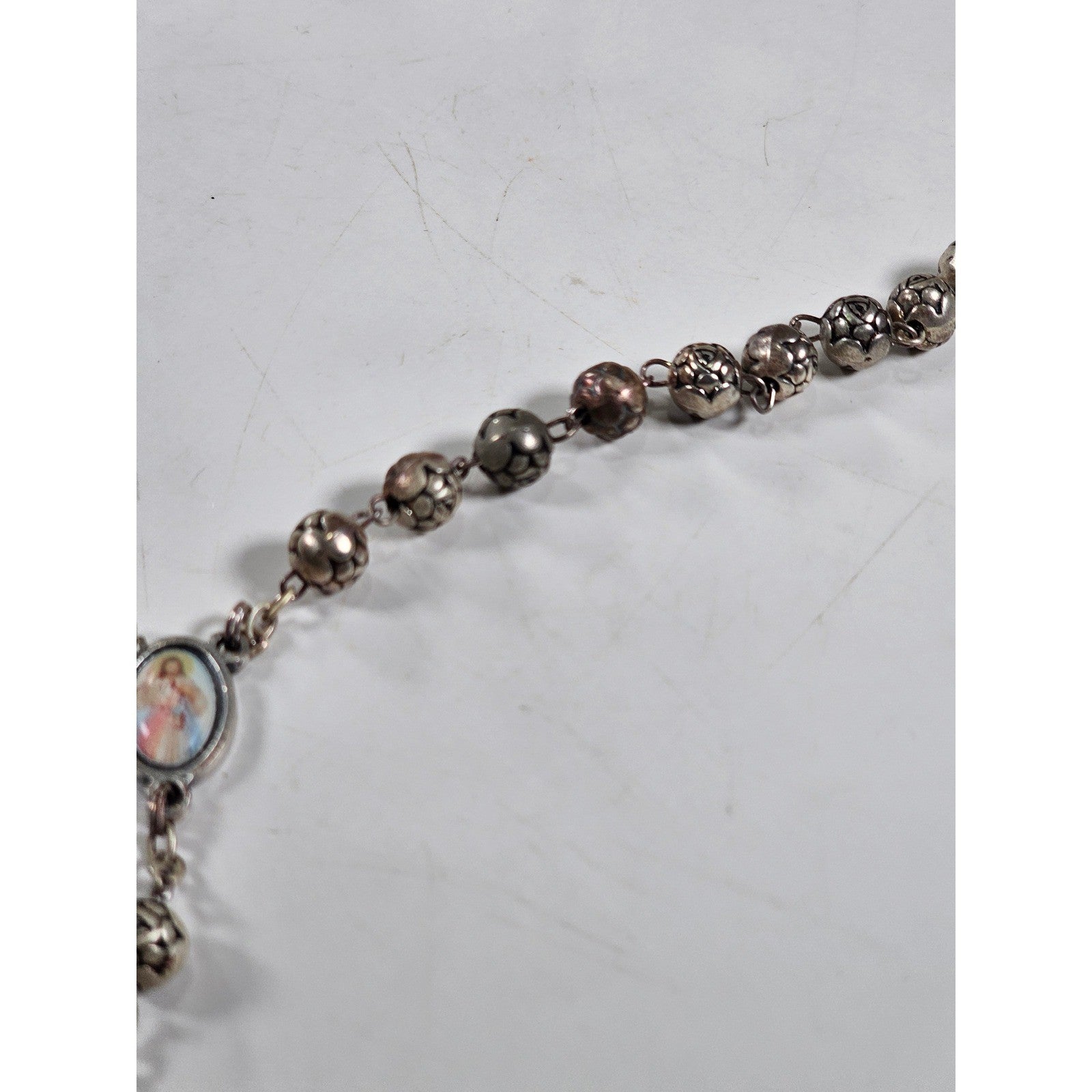 Vintage Rosary Necklace Sacred Heart Cross Religious Medal Beaded