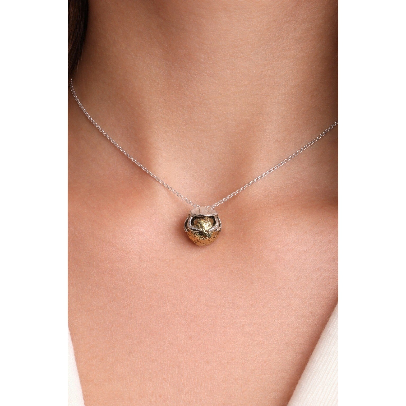 Sterling Silver Crab Cancer Zodiac Harmony Ball Pendant Necklace