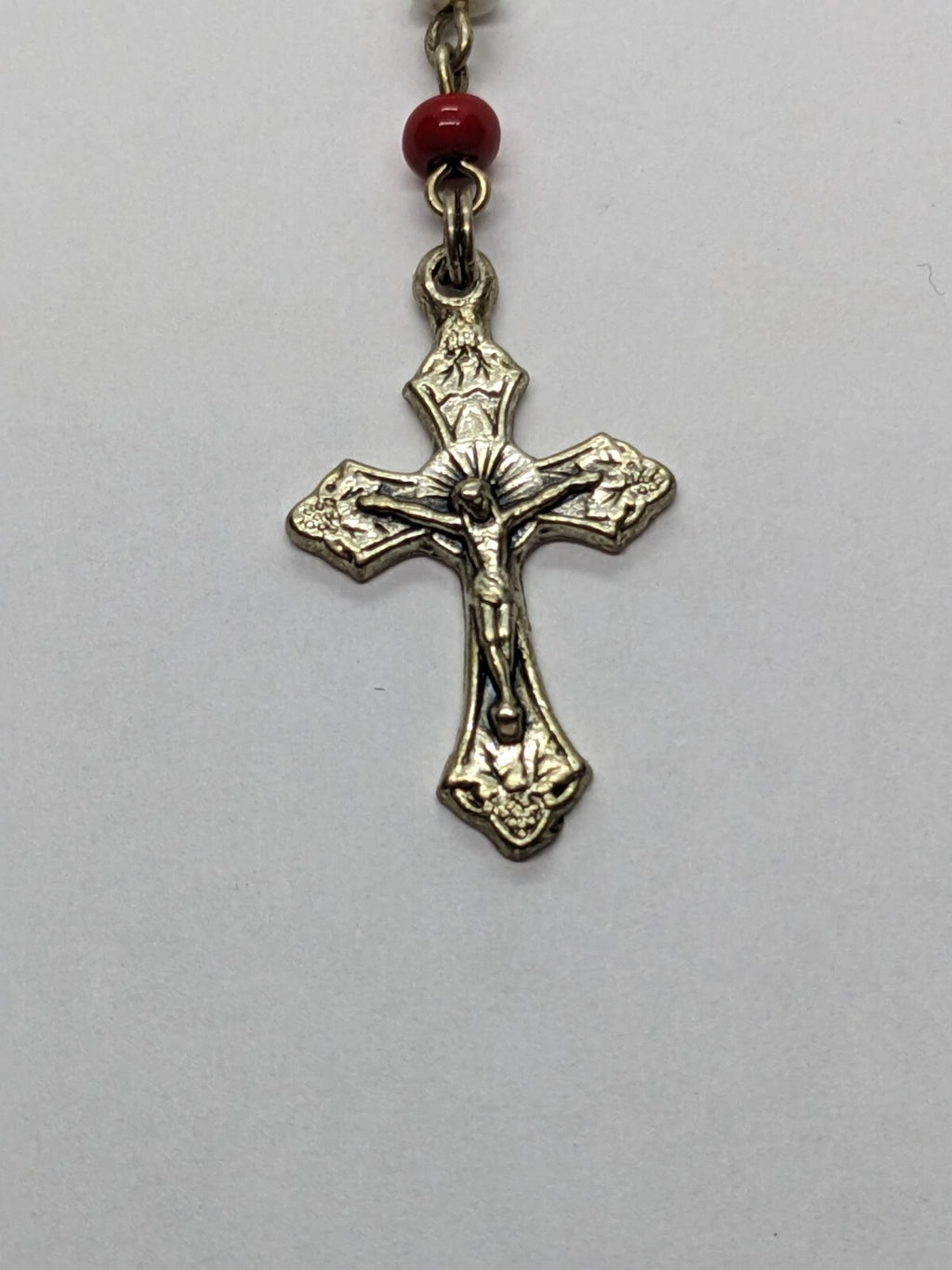 White and Red Beaded Childrens Rosary