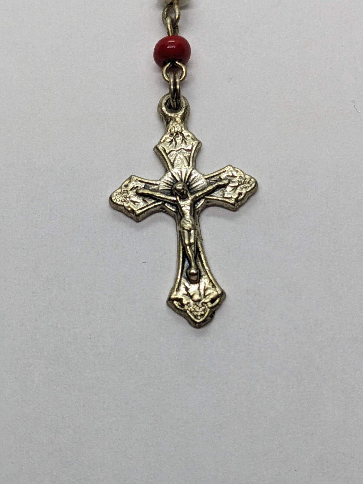 White and Red Beaded Childrens Rosary