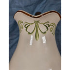 Vintage Ceramic Pitcher Cream Floral Green Brown Handle Holiday Petaluma