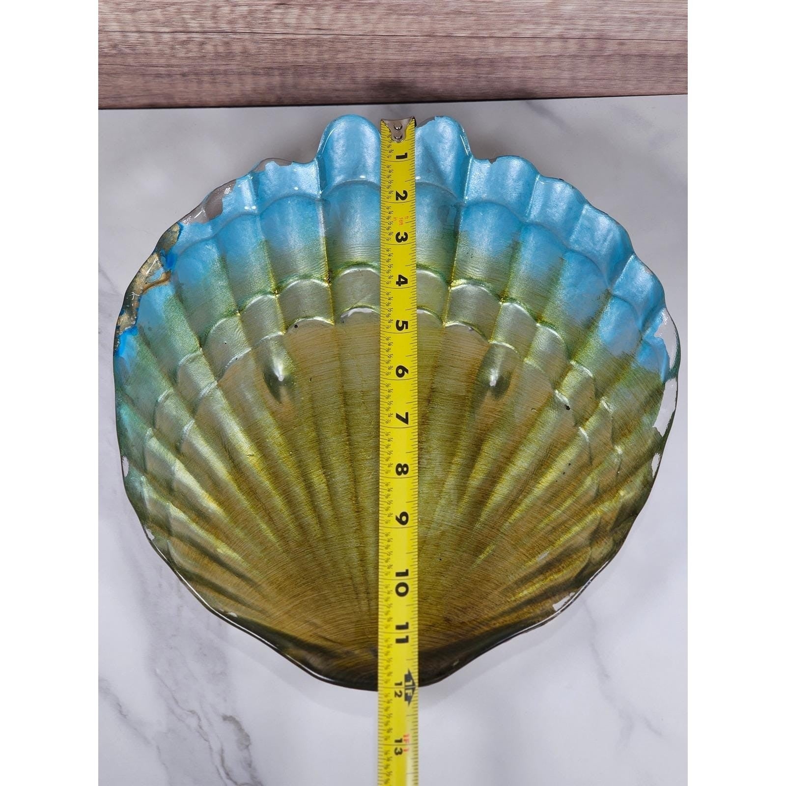 Vintage Shell Plate Blue Gold Coastal Decor Nautical Wall Accent