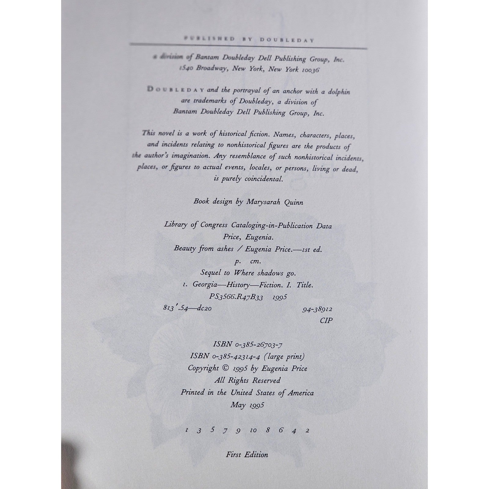 Beauty from Ashes First Edition 1995 Eugenia Price Hardcover