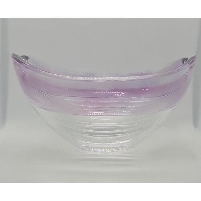 Vintage Ribbed Glass Bowl Purple Satin Edge Serving Dish
