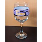 Vintage Halloween Wine Glass with Purple Spooky Silhouette Band