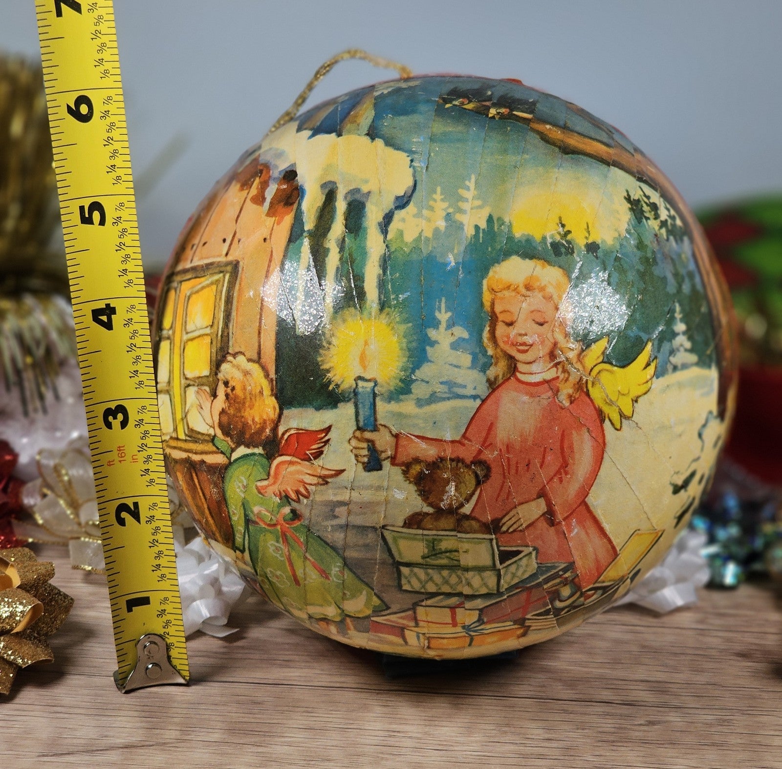 Vintage 1950s German Paper-Mâché Angel Tree Ball Candy Container Christmas