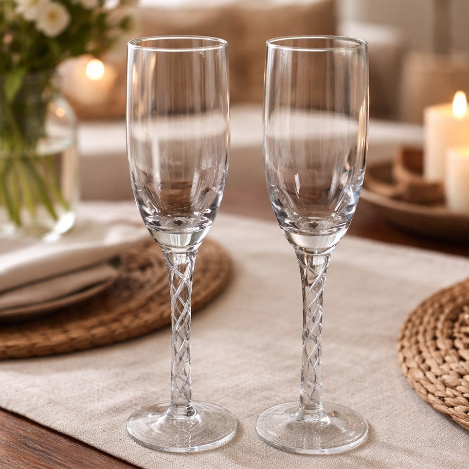 Vintage Clear Cordial Glasses Twisted Stem Set of 2 9.5" Tall