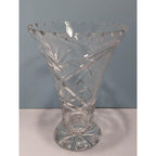 Vintage Cut Crystal Trumpet Vase Starburst Pedestal Vase 7.5 Inch