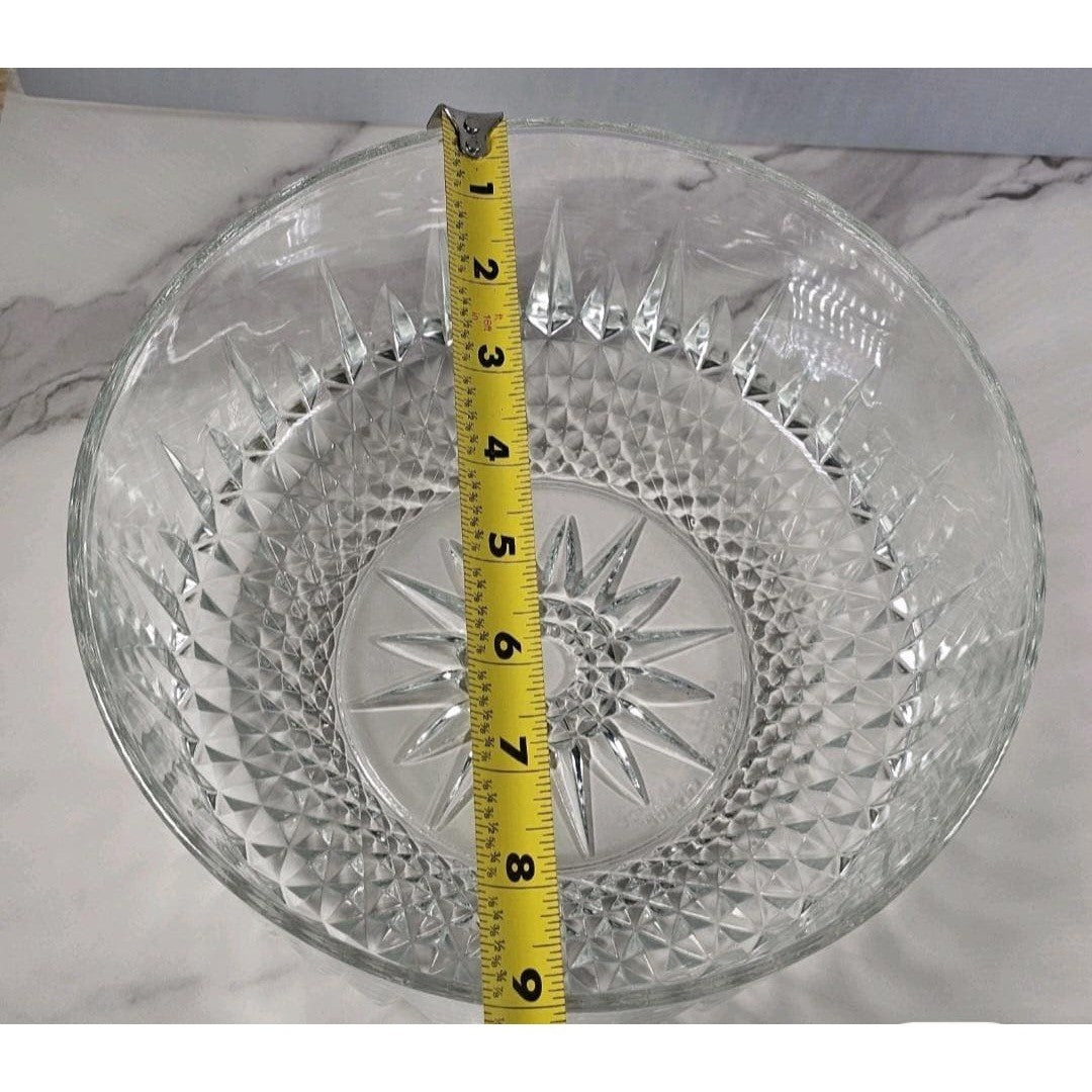 Vintage Arcoroc Glass Bowl Diamond Cut 9 Inch Serving Bowl