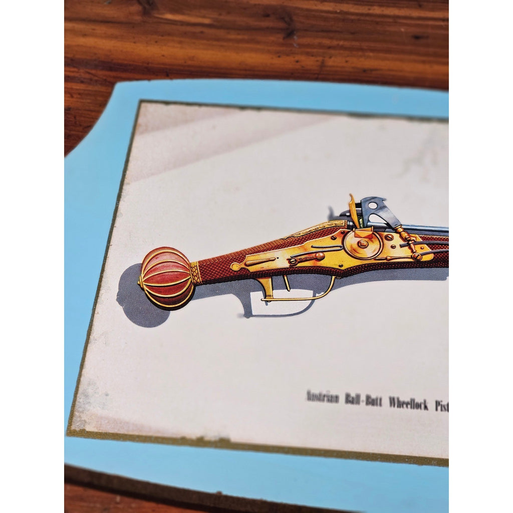 Vintage Firearms Illustration Wall Plaque – Austrian Wheellock Pistol 1655