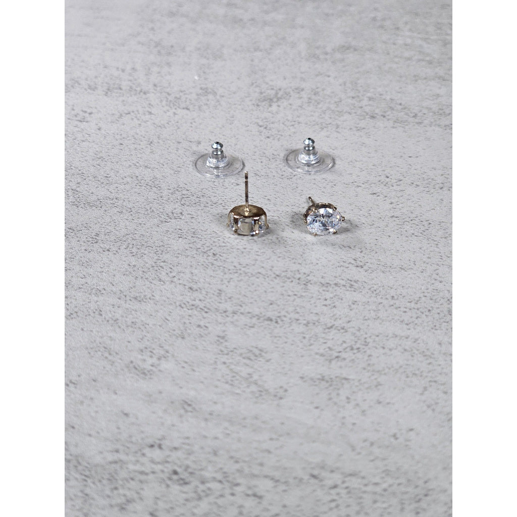 Vintage Oval Clear Rhinestone Stud Earrings Gold Tone