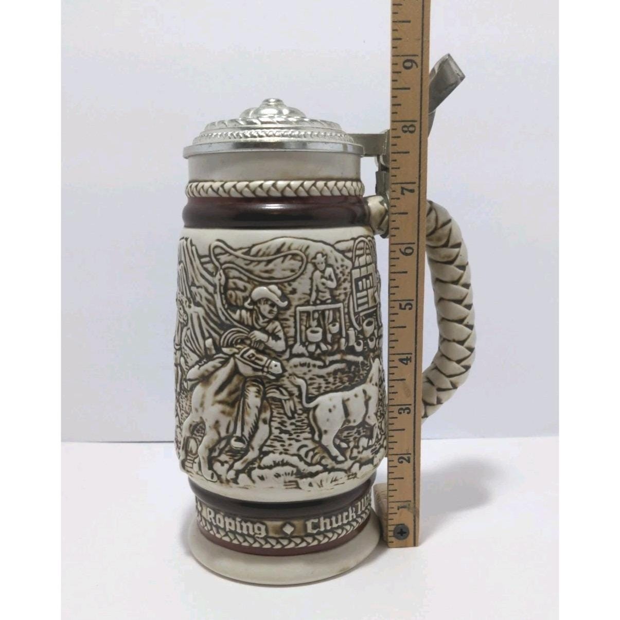 Avon 1980  Western Round Up Stein Pewter Lid Ceramarte