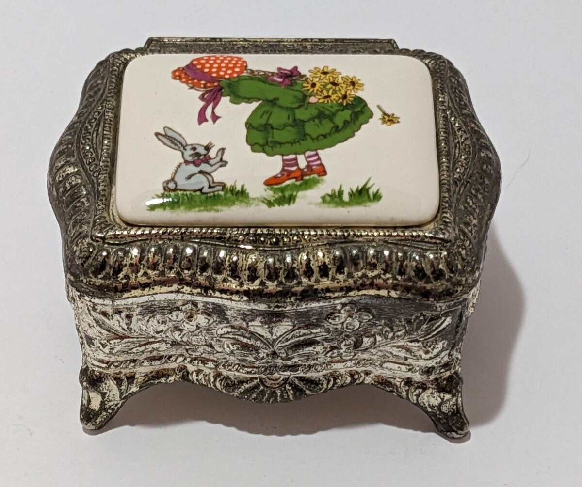 Vintage Silver Plated Trinket Box Red Felt Lined Made in Japan