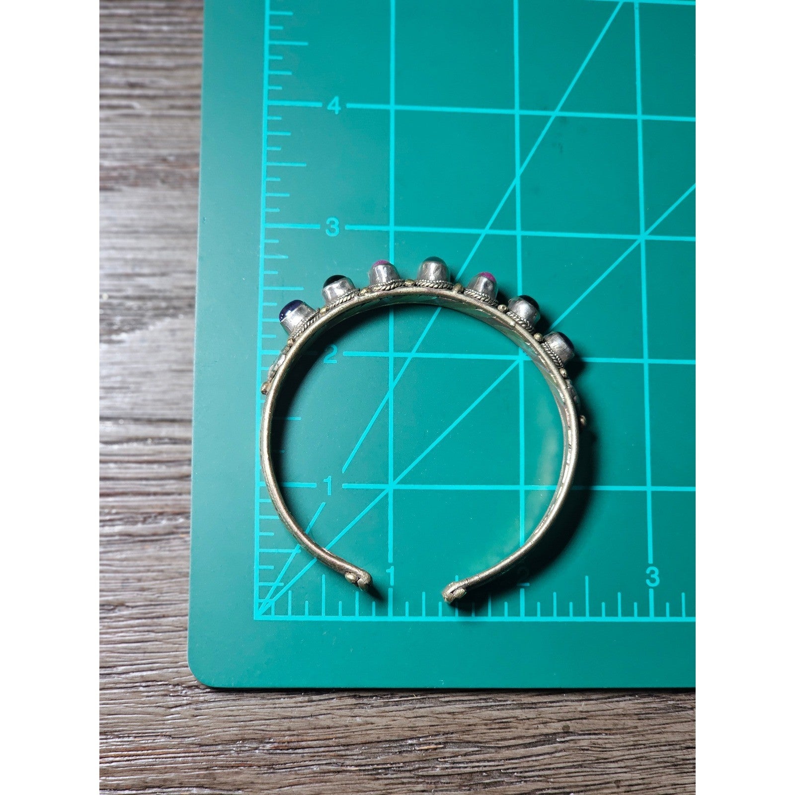 Vintage Mixed Metal Cuff Bracelet with Multicolor Cabochons