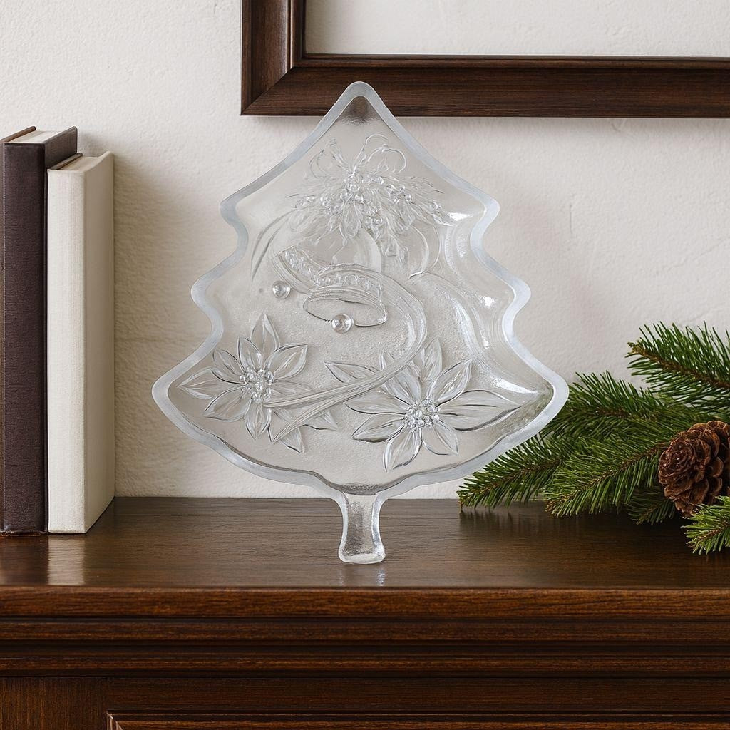 Vintage Soga Japan Frosted Glass Christmas Tree Serving Plate 8x6.5